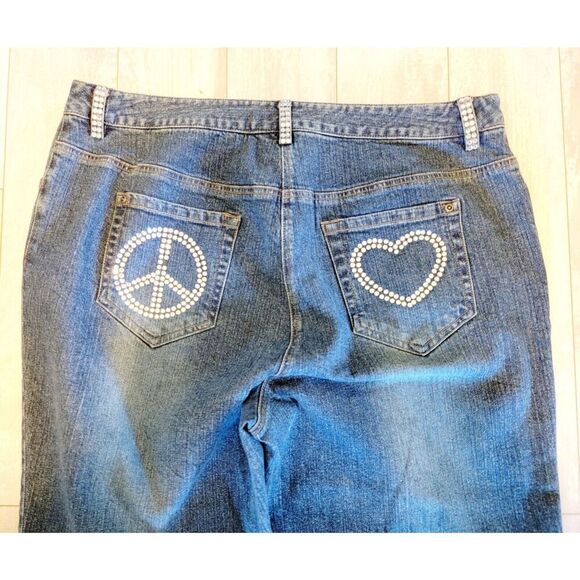 INC 16W International Concepts Demin Boot Leg Jeans Embellished Peace Love - Picture 4 of 9
